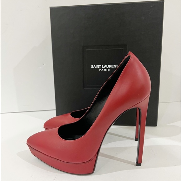 Saint Laurent Shoes - Saint Laurent Janis Red Leather Platform Pump heels Sz 38